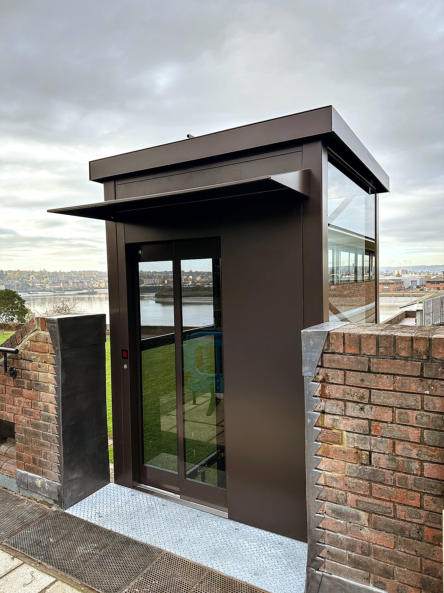 Top of an external lift tower