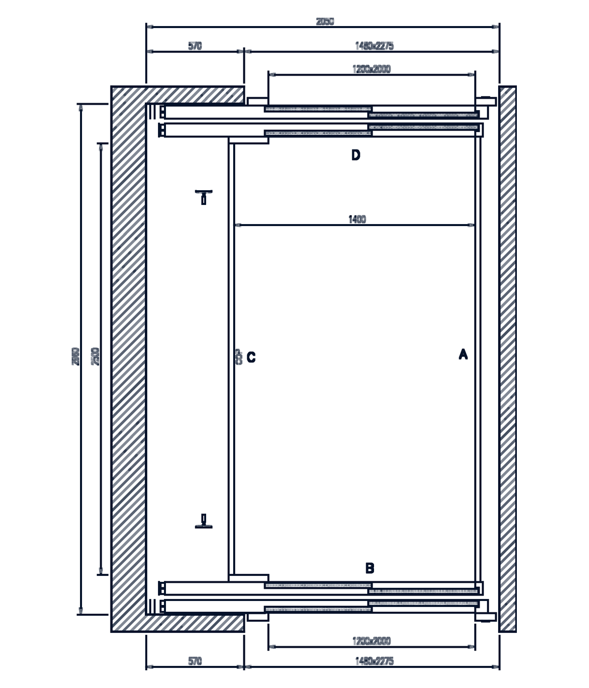 Plan drawing of an APL Heavy-Duty Cabin Lift with shaft and door dimensions