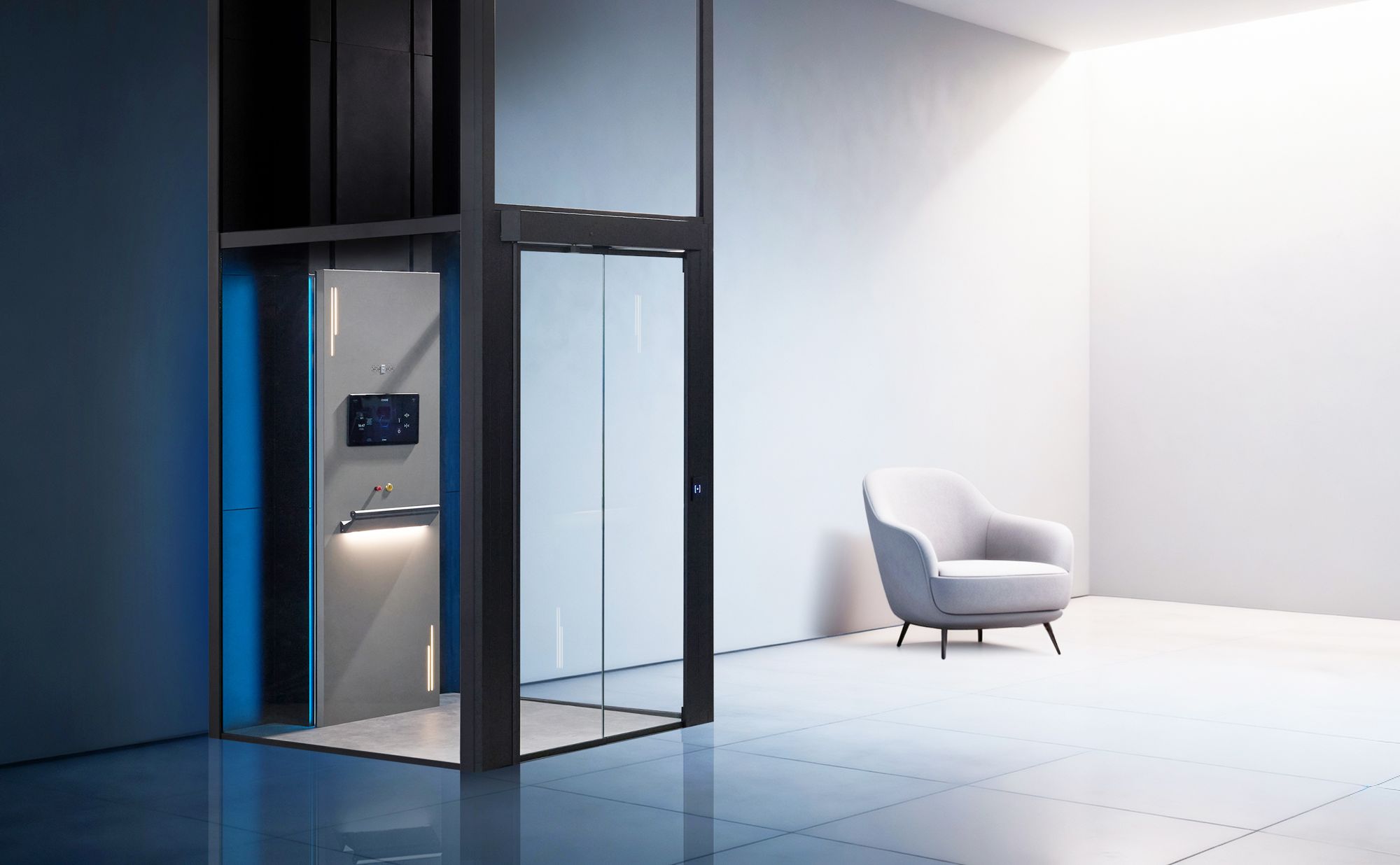 APL Home Lift with a grey glazed shaft